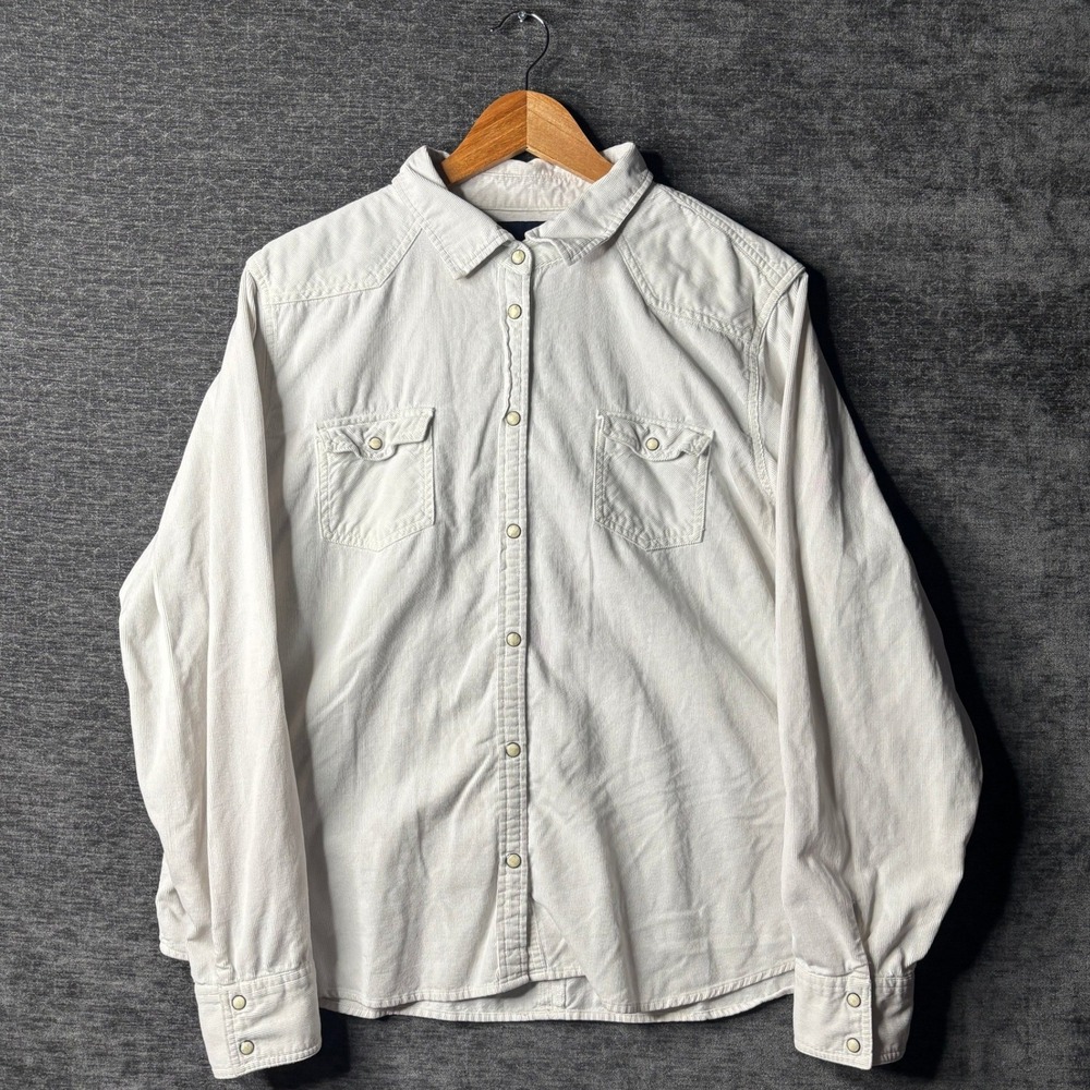 American Eagle Outfitters Mens L White Corduroy Western Snap Front Shirt